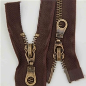 Zip 5 laiton bronze séparable (Double curseur poire - 50 cm - Marron)