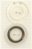 Bouton 2 trous (Plastique - Transparent cerclé blanc - 22 mm)