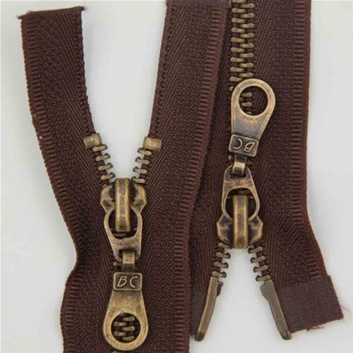 Zip 5 laiton bronze séparable (Double curseur poire - 50 cm - Marron)